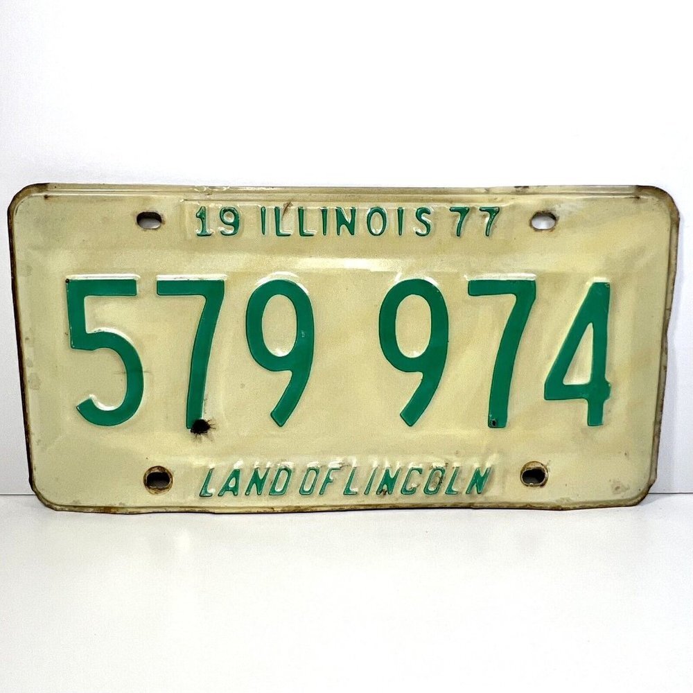 Vintage 1977 Illinois Automobile License Plate 579 974‎ - Cream Green